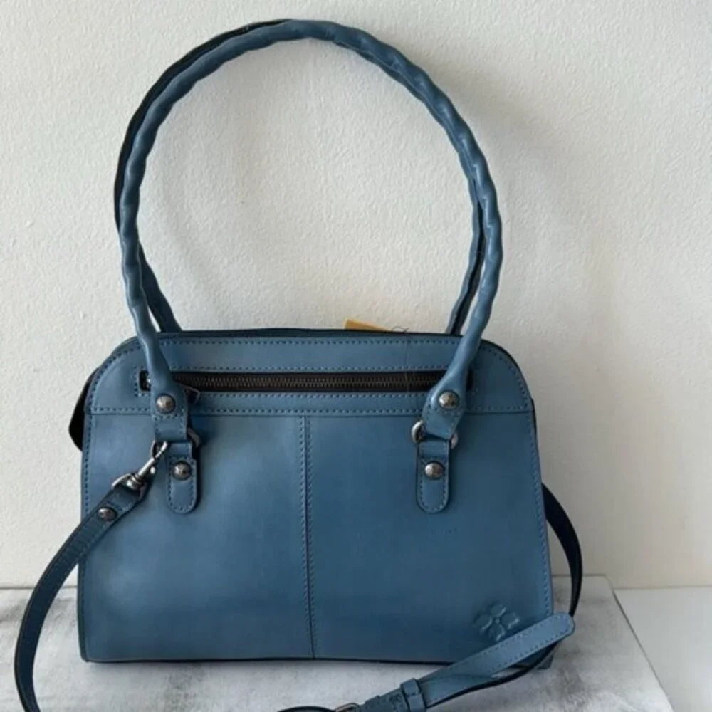 PATRICIA NASH LEATHER CALVI TOOLED FLORAL SATCHEL CROSSBODY SAFFLOWER BLUE